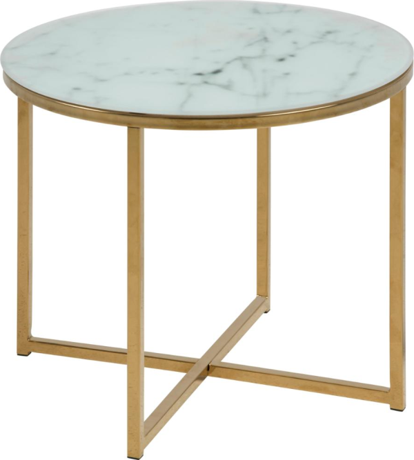 Rilana, Hjørnebord, Hvid krystalklar marmor Rom, Glas (H: 42 x B: 50 x D: 50)